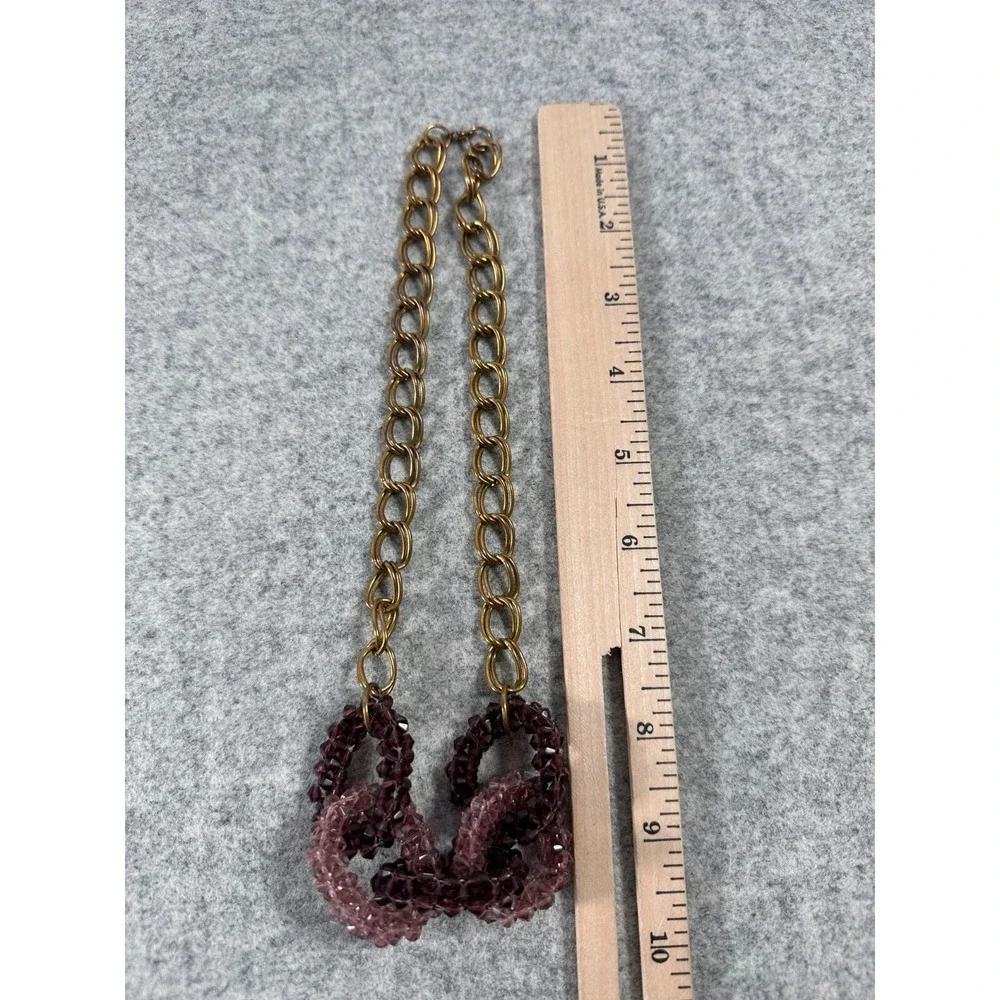 Vintage Statement Necklace‎ Fashion Jewelry Beaded Purple Gone Tone Chain